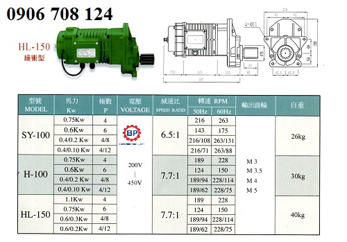 mô tơ giảm tốc cầu trục Shengyin HL-150